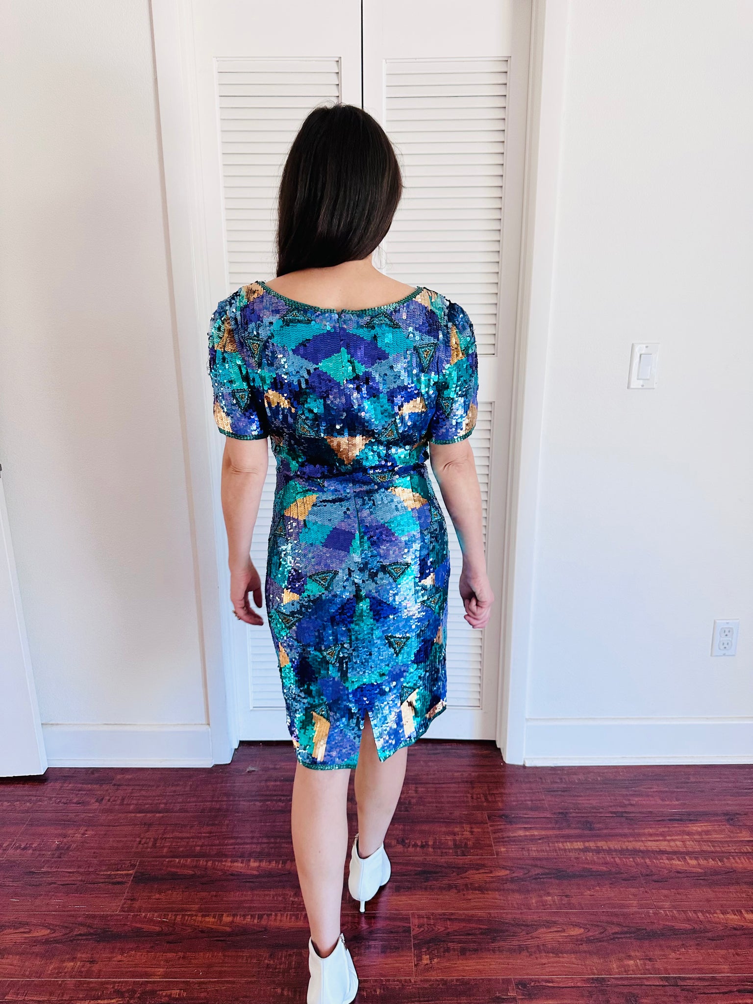 aj bari sequin dress A.J. Bari Piano Keys Black Sequin Mini Dress